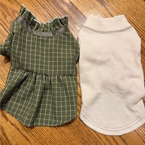 Set of two dog pet shirts waffle square ivory green medium in small breeds  M